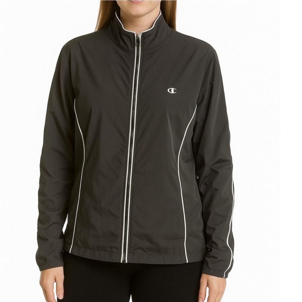 Champion Womens Small Track Jacket Full Zip Black Polyester Nylon